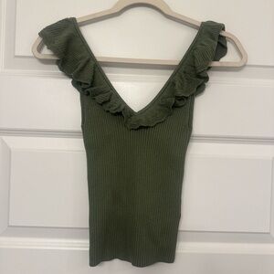 Green Ruffled Knit Top